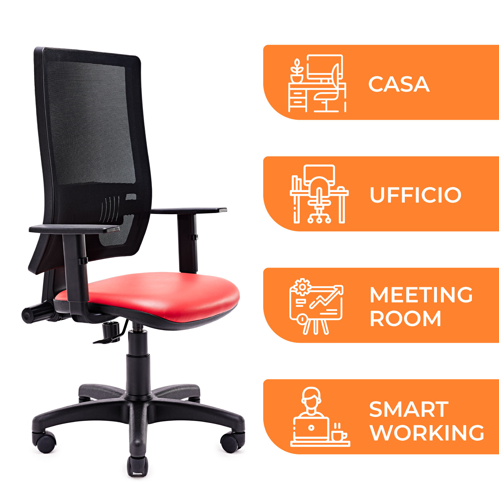 Sedia Ergonomica da Ufficio Ariston Rosso