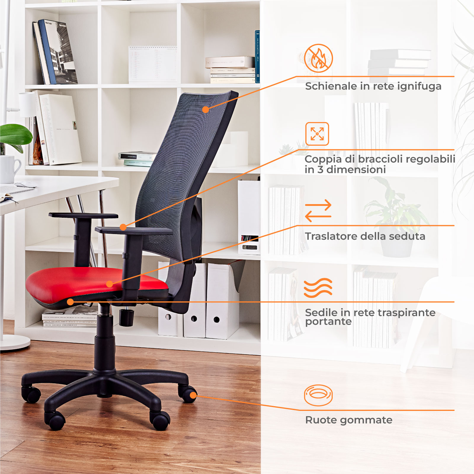 Sedia Ergonomica da Ufficio Ariston Rosso