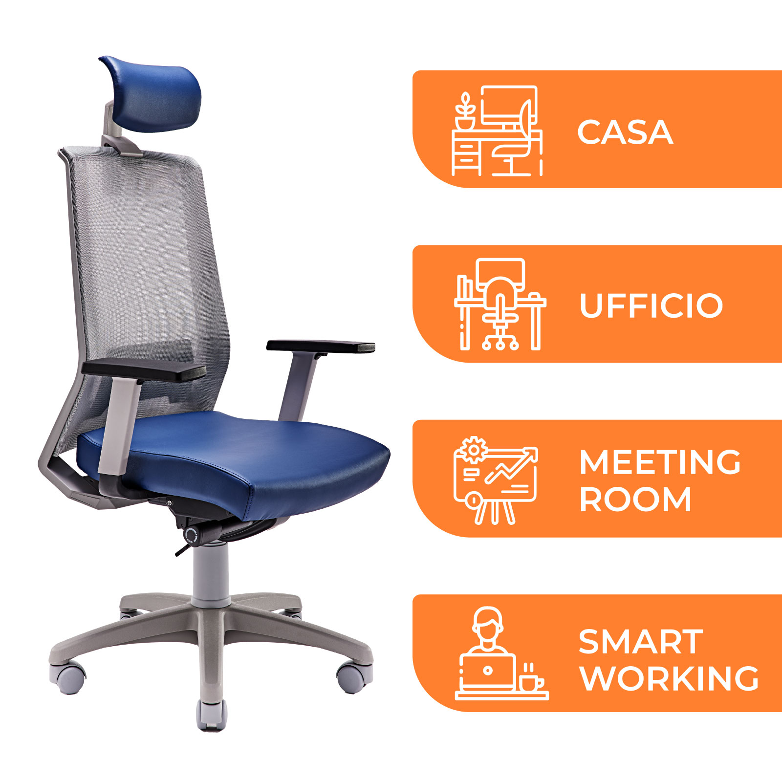 Sedia Ergonomica da Ufficio Tecna Blu 