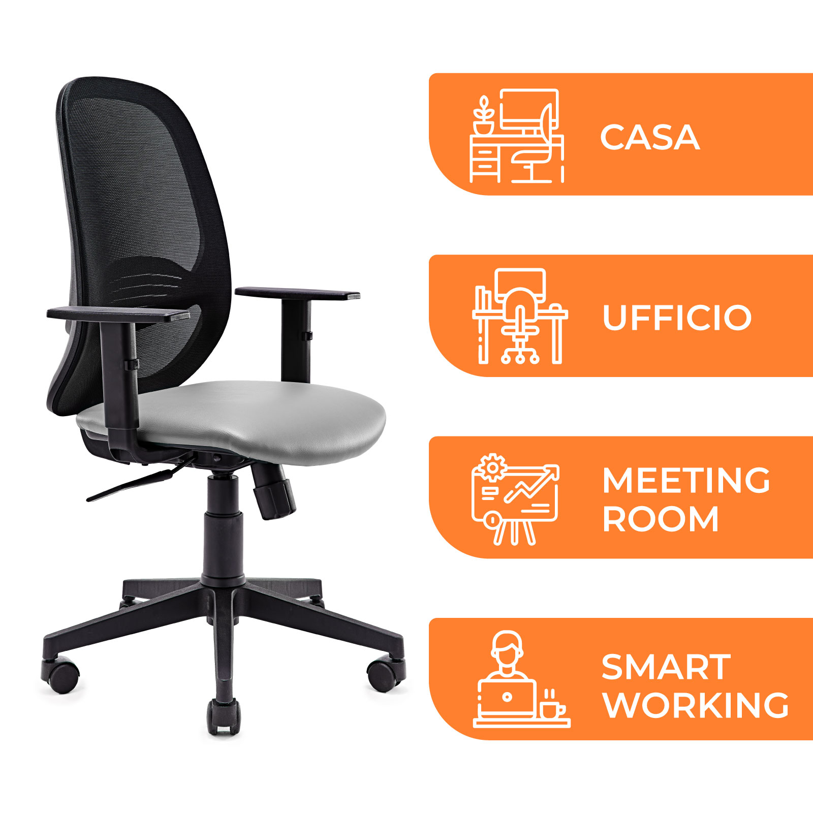 Sedia Ergonomica da Ufficio Myn Grigio Chiaro